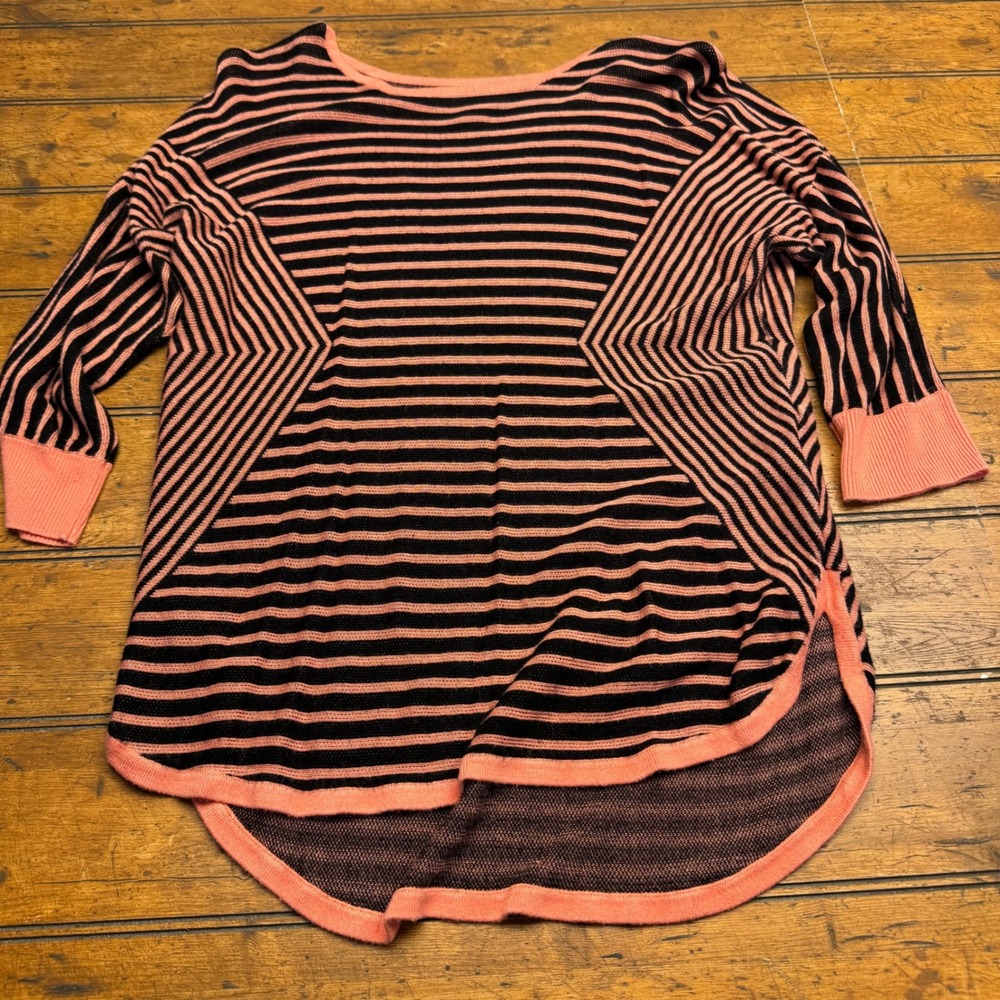 Dana Buchman Striped Knit Tunic Top Coral Black Size L‎